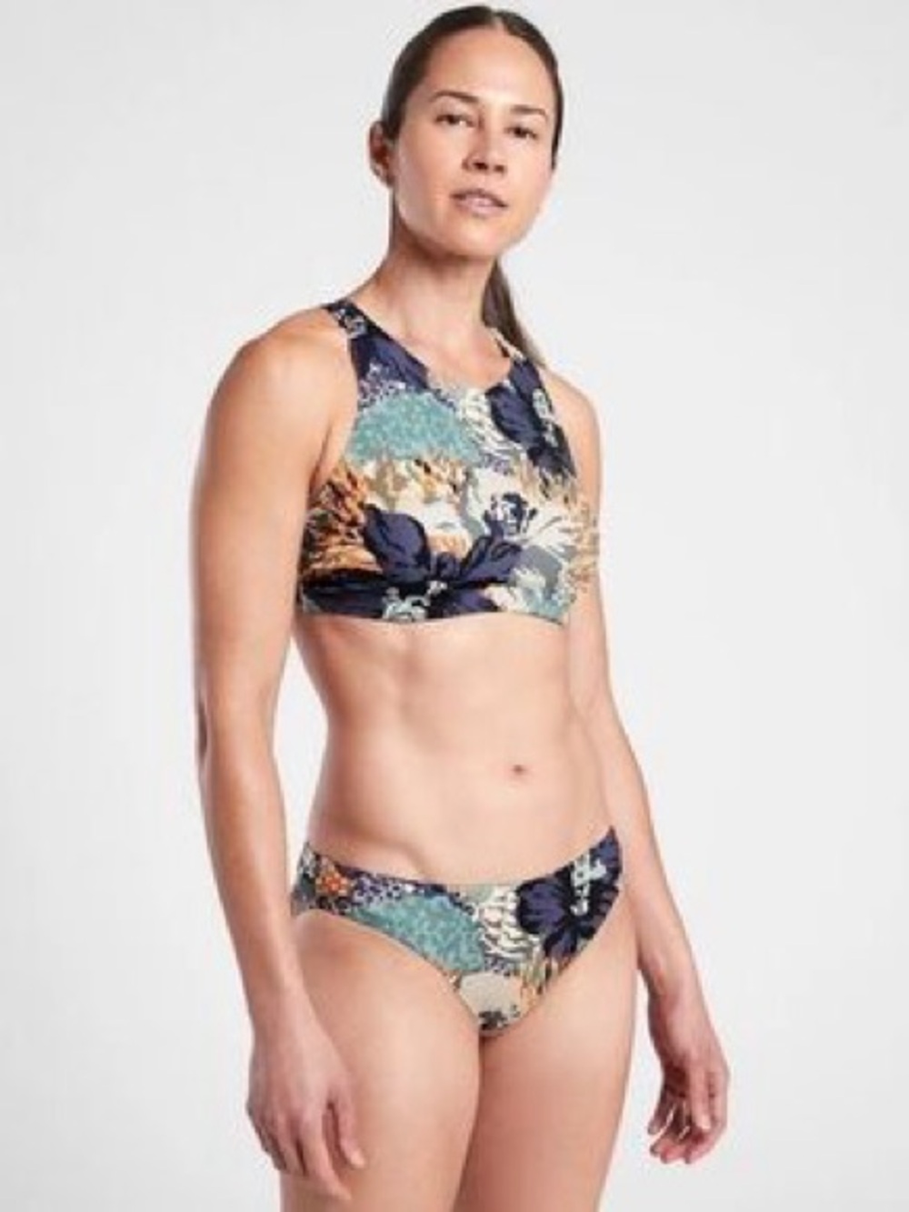 Athleta Maldives Navy Multi Floral High-Neck Bikini- 👙